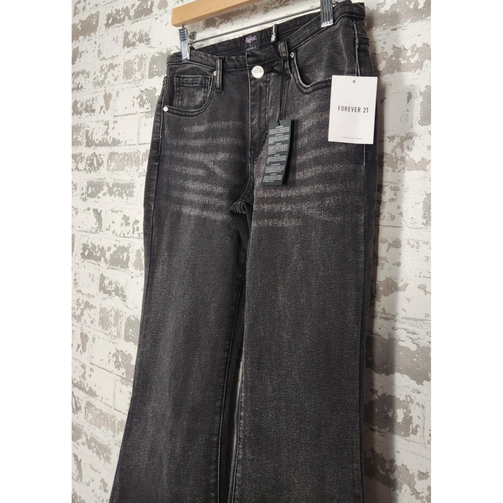 Forever 21 Bratz Flare Jeans 25 Black Y2K Rhinestone Logo Distressed Raw Hem - Picture 4 of 16